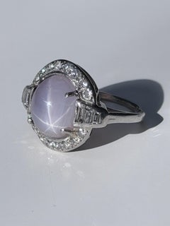Purple Star Sapphire And Diamond Ring In Platinum.