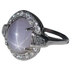 Purple Star Sapphire And Diamond Ring In Platinum.