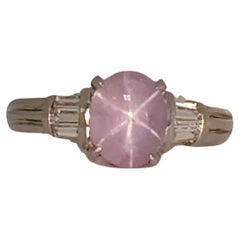 Purple Star Sapphire Cabochon and Diamond Ring in Platinum