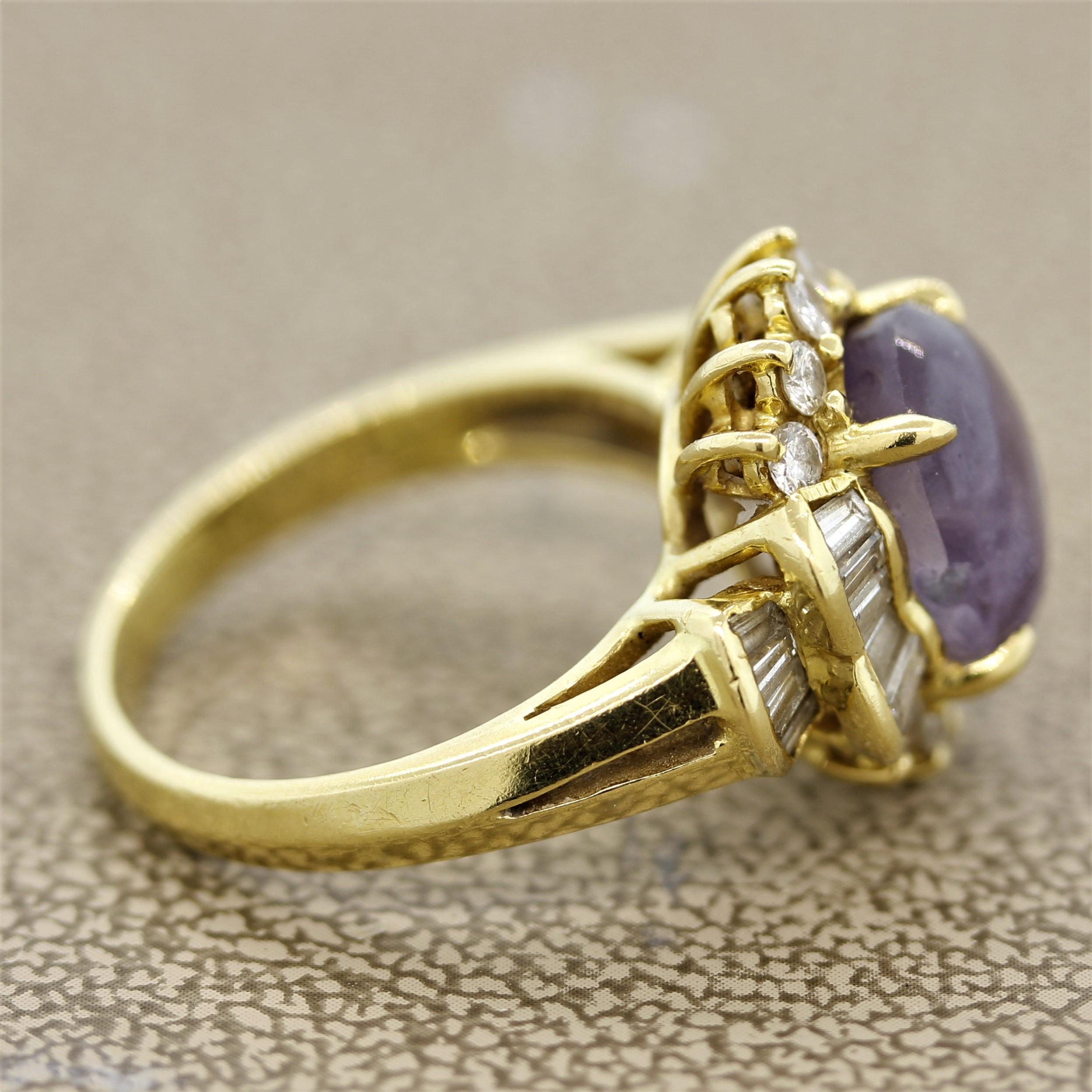 Mixed Cut Purple Star Sapphire Diamond Gold Ring