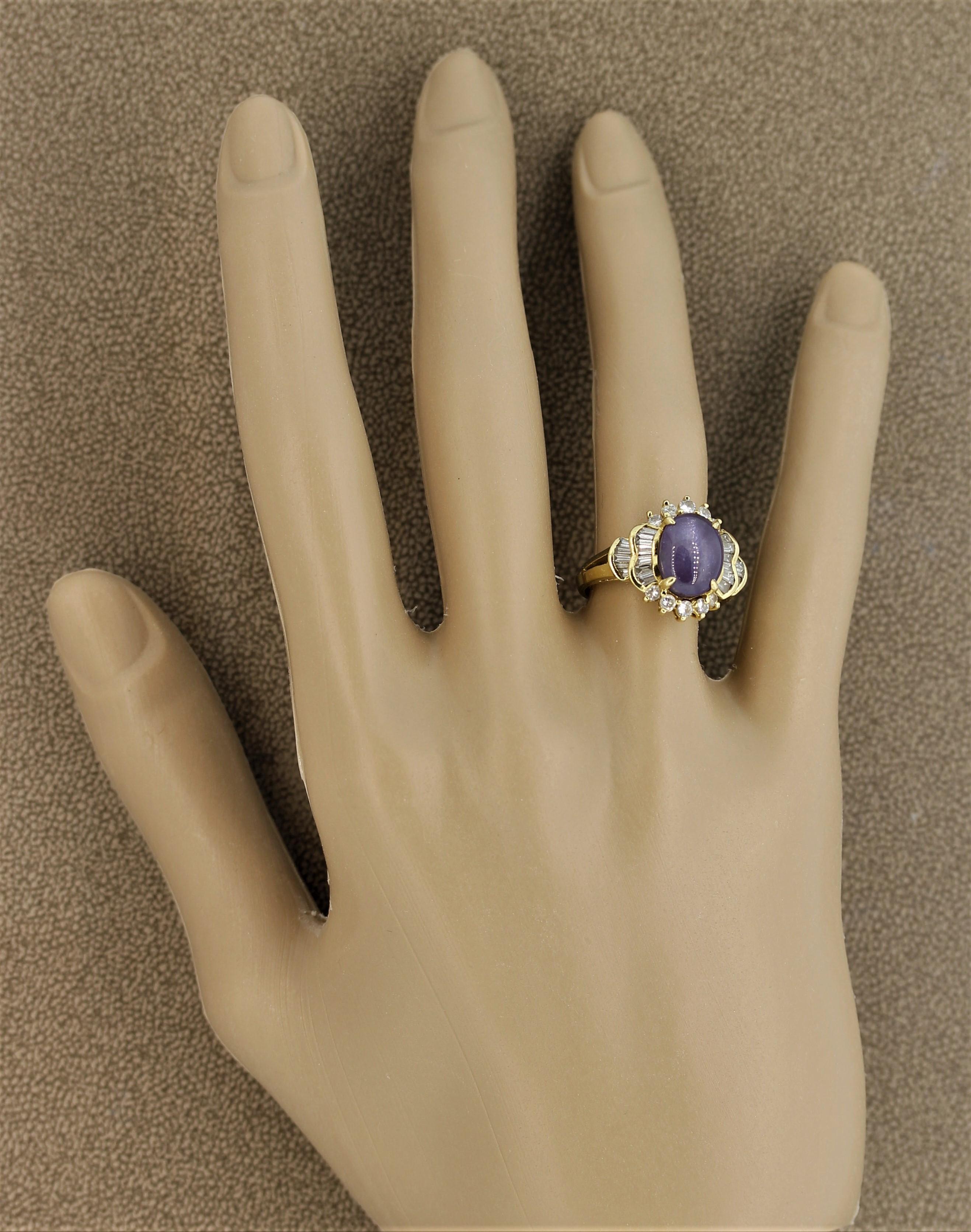 Women's Purple Star Sapphire Diamond Gold Ring