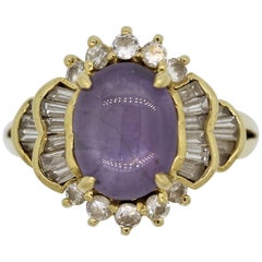 Purple Star Sapphire Diamond Gold Ring