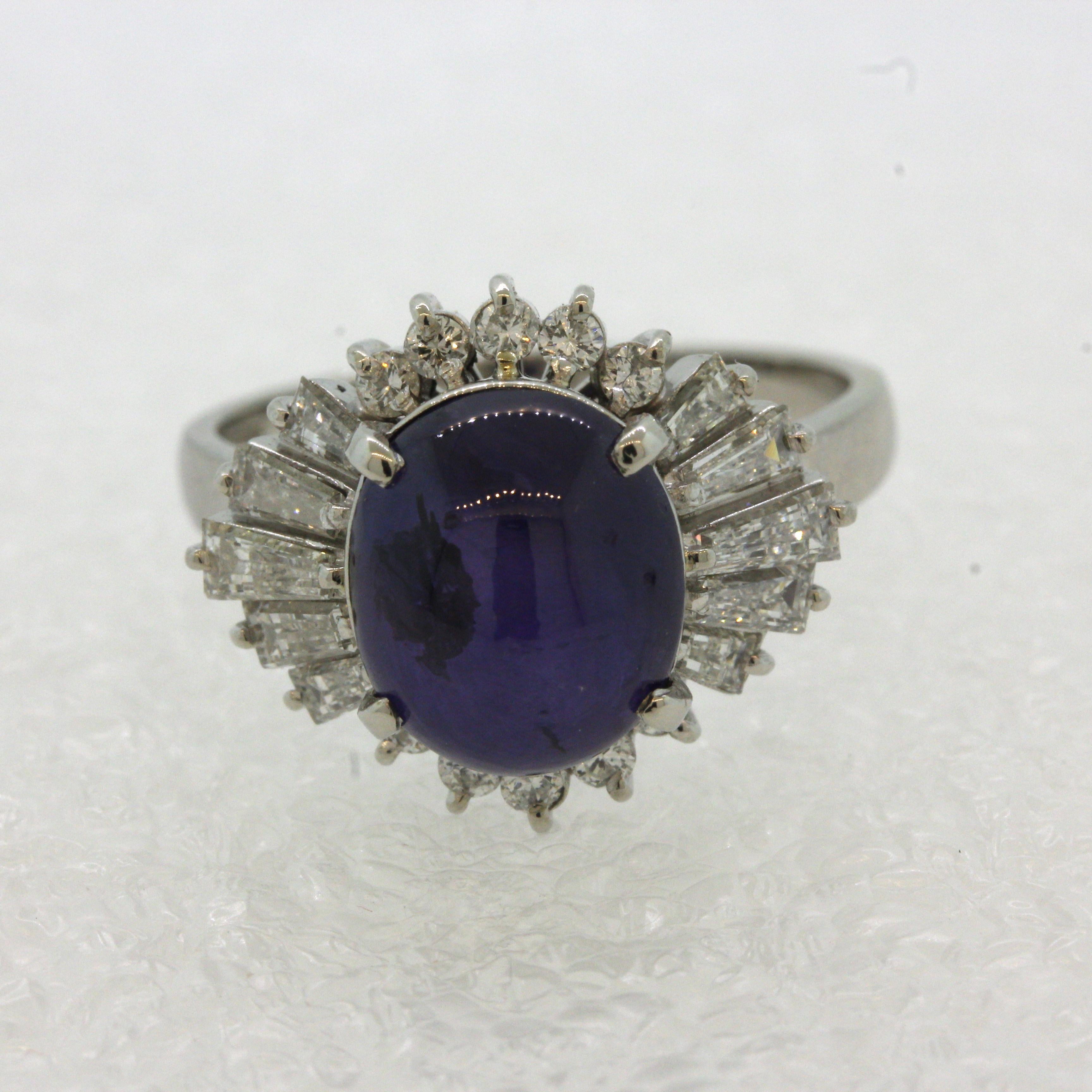 Purple Star Sapphire Diamond Platinum Ring In New Condition For Sale In Beverly Hills, CA