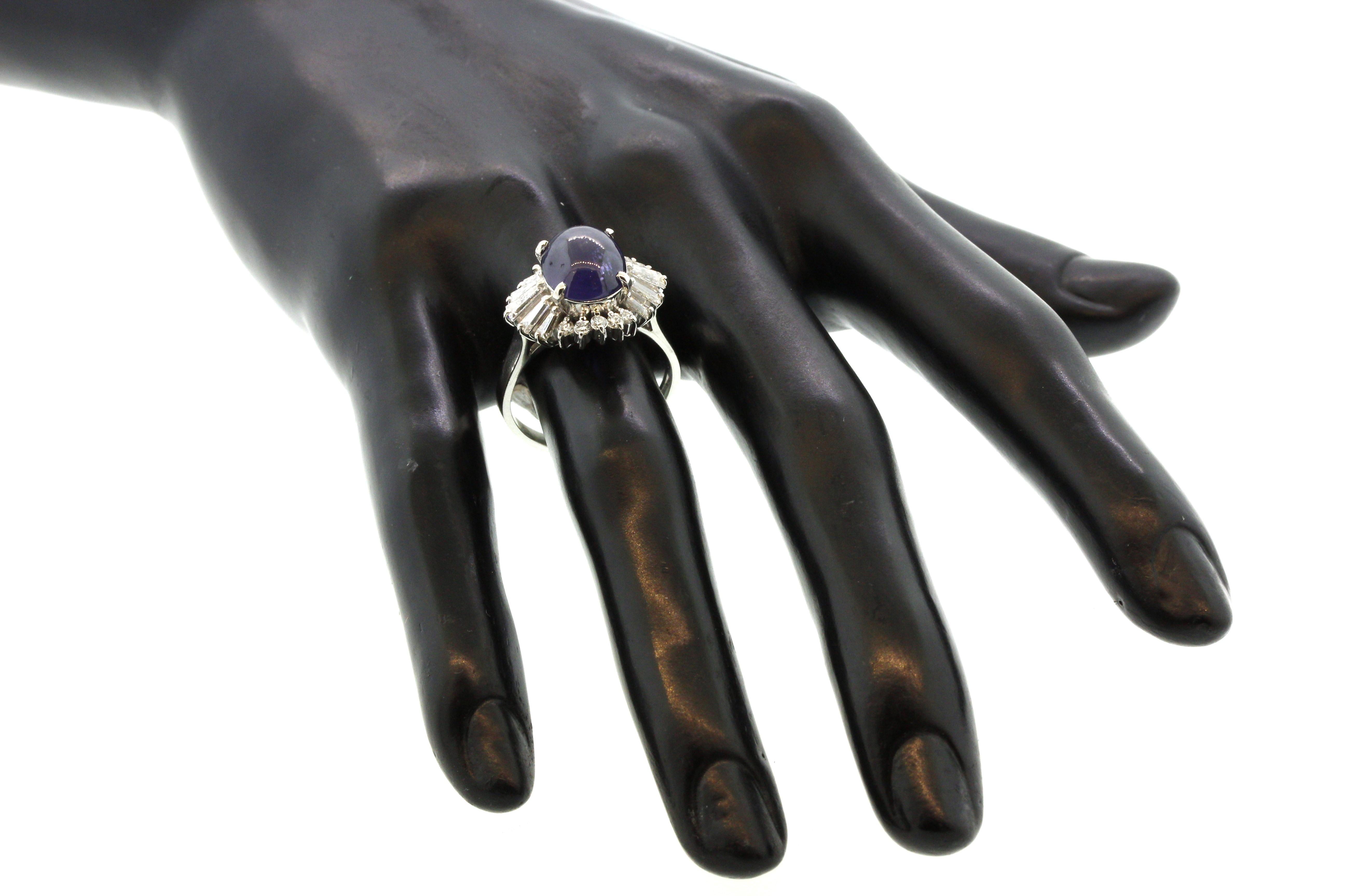 Purple Star Sapphire Diamond Platinum Ring For Sale 1