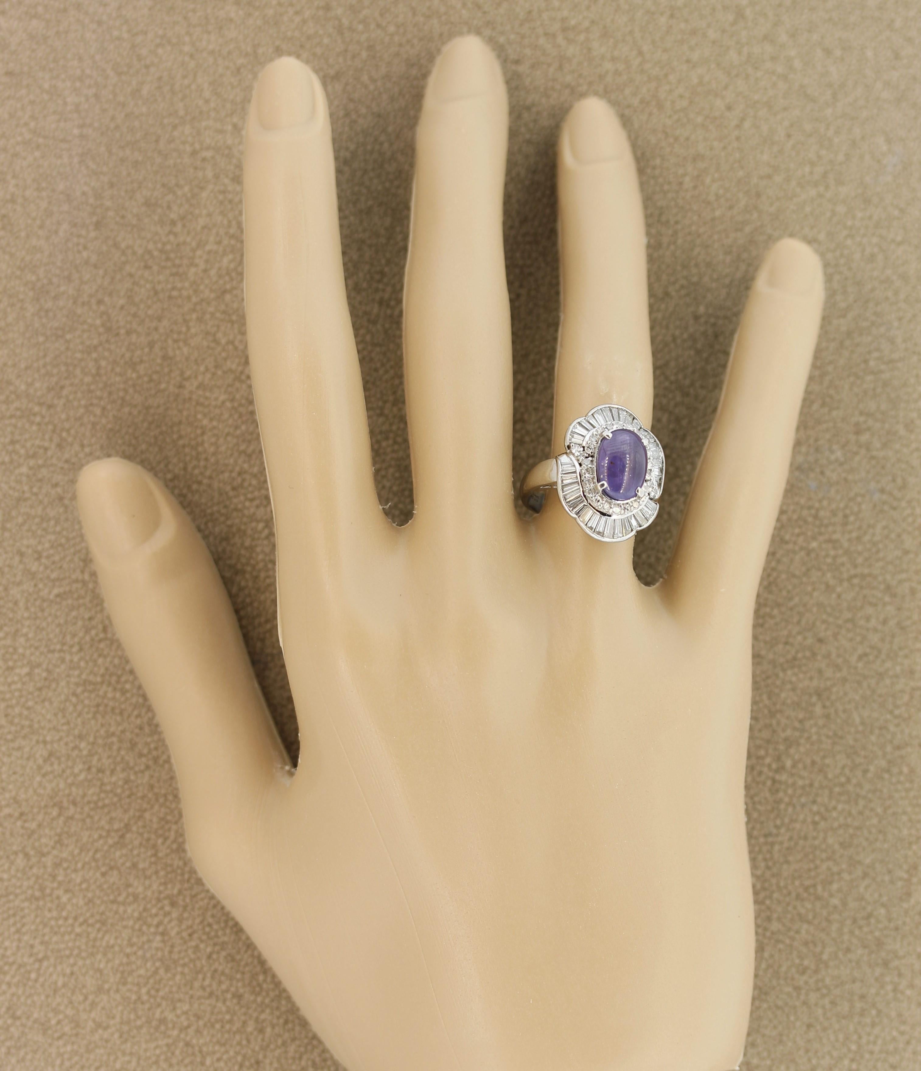 Women's Purple Star Sapphire Diamond Platinum Ring For Sale