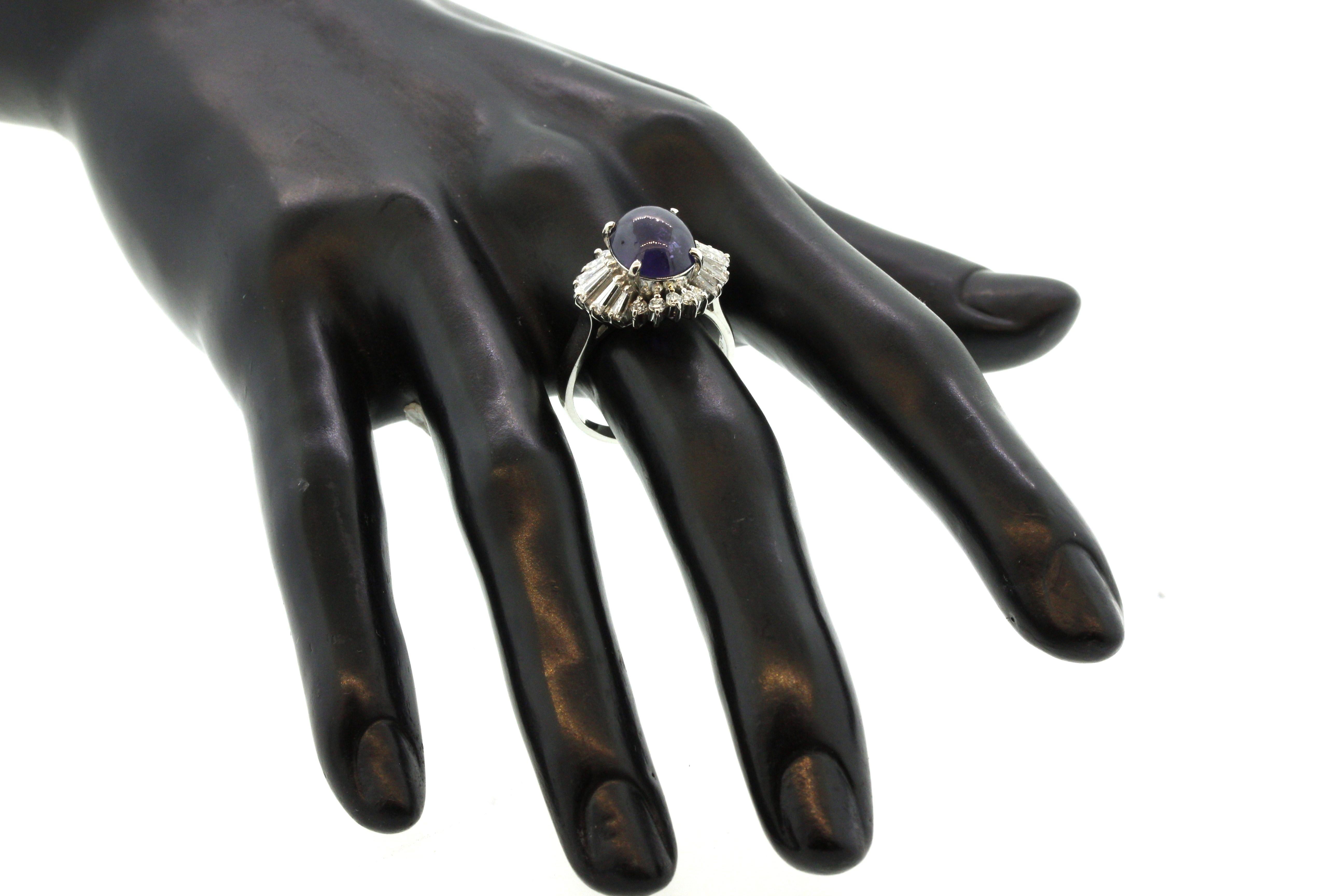 Purple Star Sapphire Diamond Platinum Ring For Sale 2