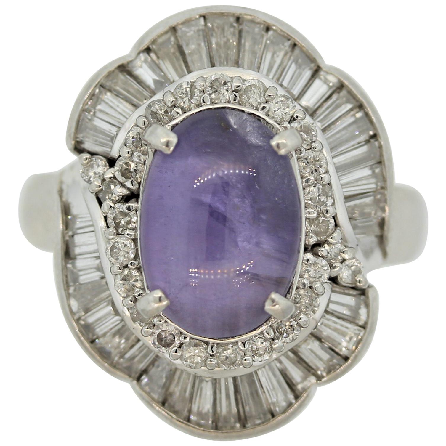 Purple Star Sapphire Diamond Platinum Ring