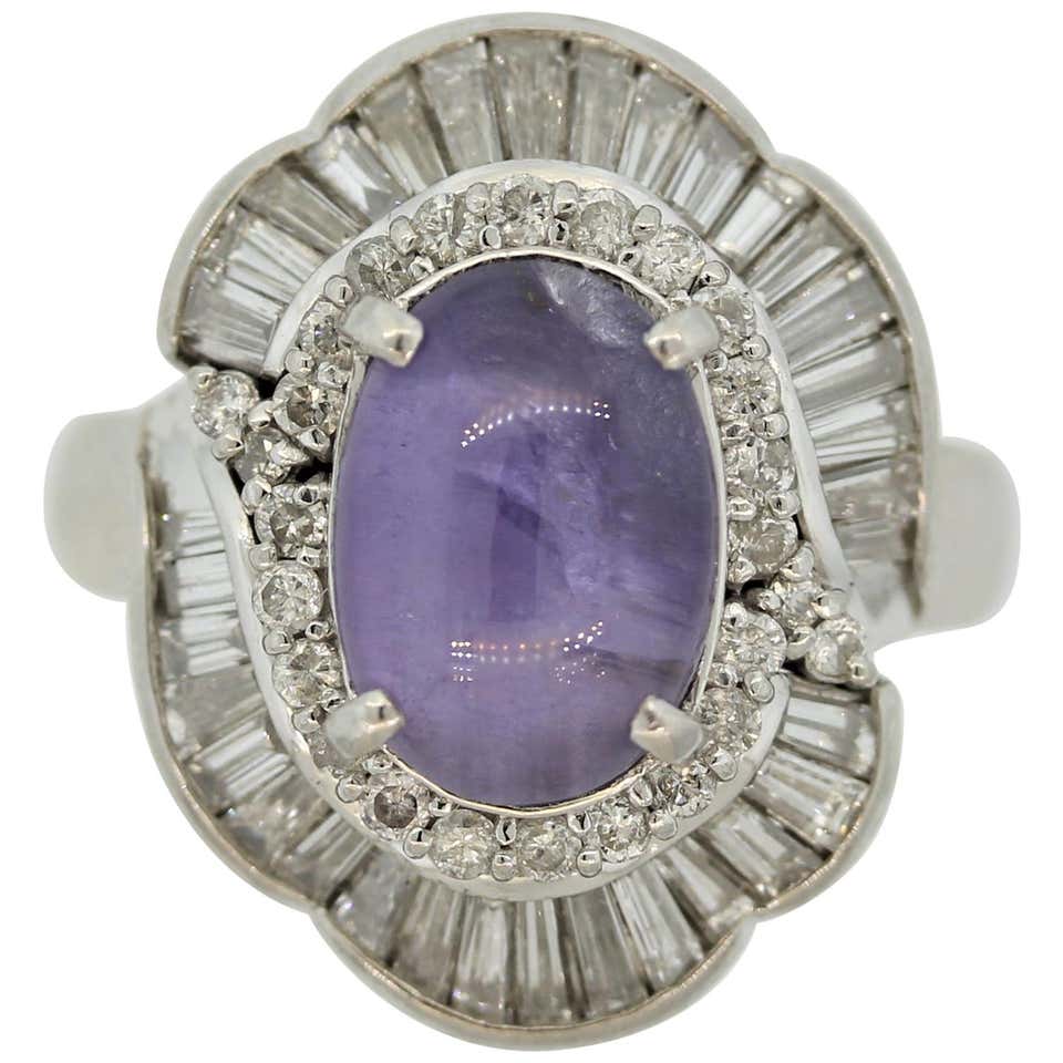 Estate Purple Star Sapphire and Diamond Cocktail Ring in Platinum at ...