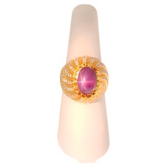 Purple Star Sapphire Oval Cabochon and Diamond Ring in 18k Rose Gold