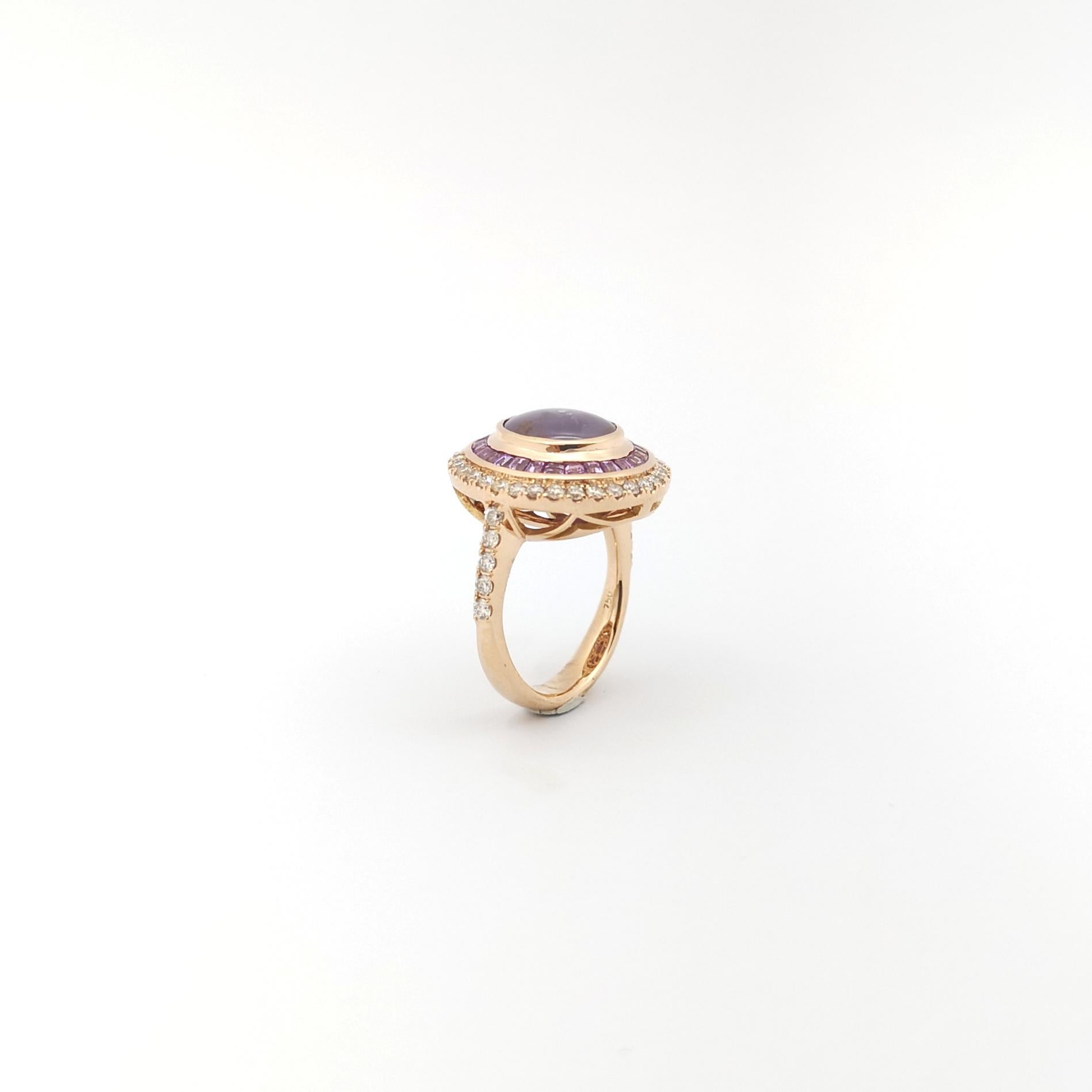 Ring mit lila Sternsaphir, lila Saphir und braunem Diamant aus 18 Karat Roségold im Angebot 5