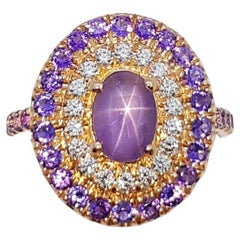 Purple Star Sapphire, Purple Sapphire and Diamond Ring in 18 Karat Rose Gold