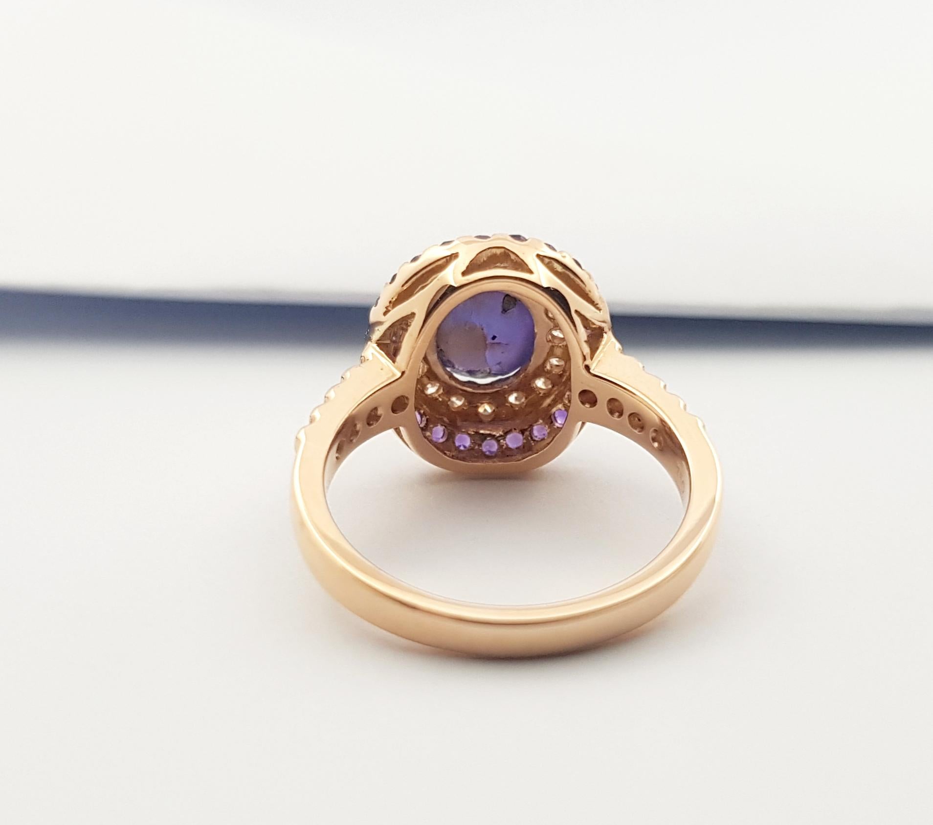 Purple Star Sapphire, Purple Sapphire and Diamond Ring Set in 18k Rose Gold For Sale 6