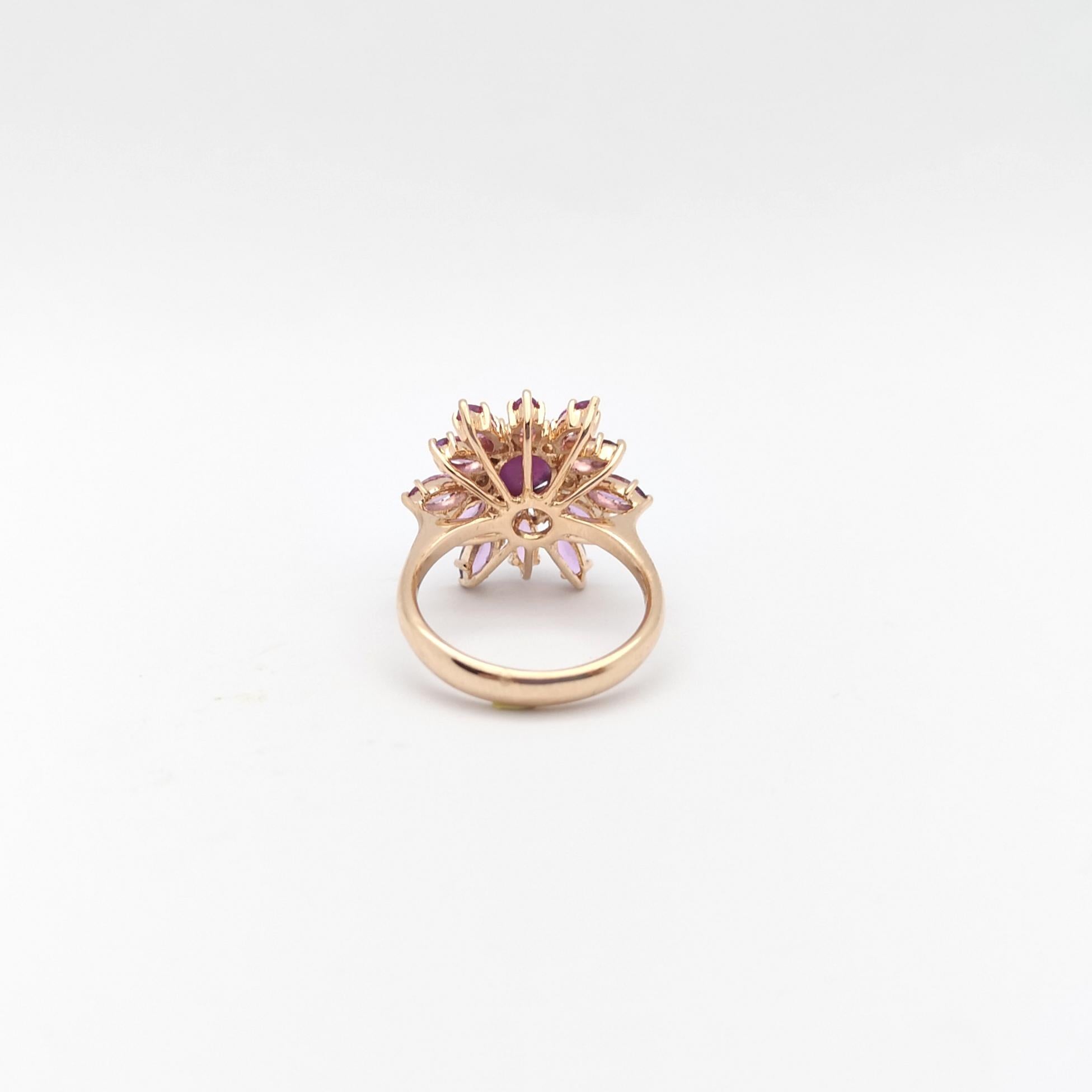 Purple Star Sapphire, Purple Sapphire and Diamond Ring set in 18K Rose Gold For Sale 7