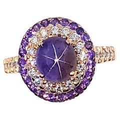 Purple Star Sapphire, Purple Sapphire and Diamond Ring Set in 18k Rose Gold