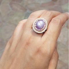 Purple Star Sapphire with Purple Sapphire and Diamond Ring in 18 Karat Rose Gold