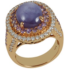 Purple Star Sapphire with Purple Sapphire and Diamond Ring in 18 Karat Rose Gold