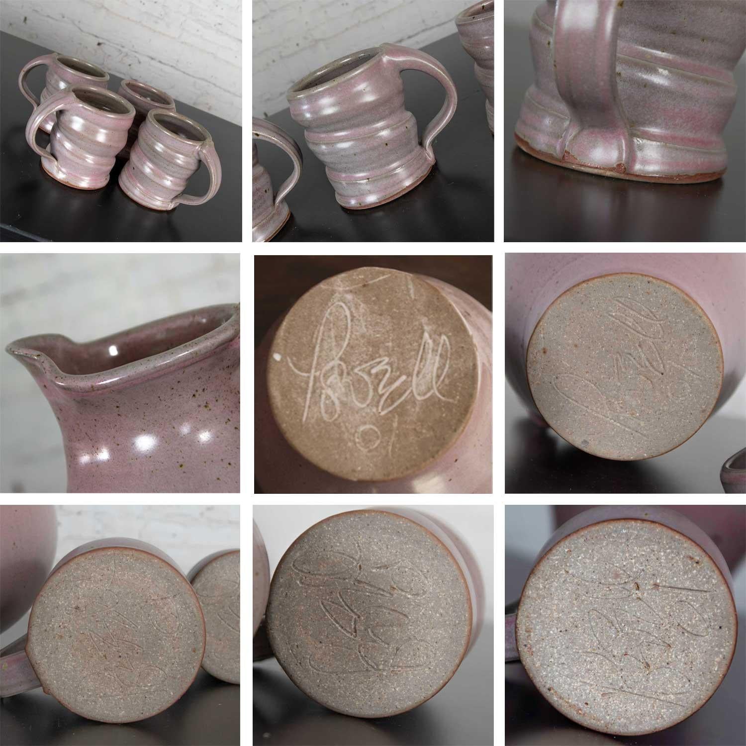 Ensemble de chocolat chaud 1 pichet et 4 tasses en céramique violette Studio Pottery faits à la main en vente 5