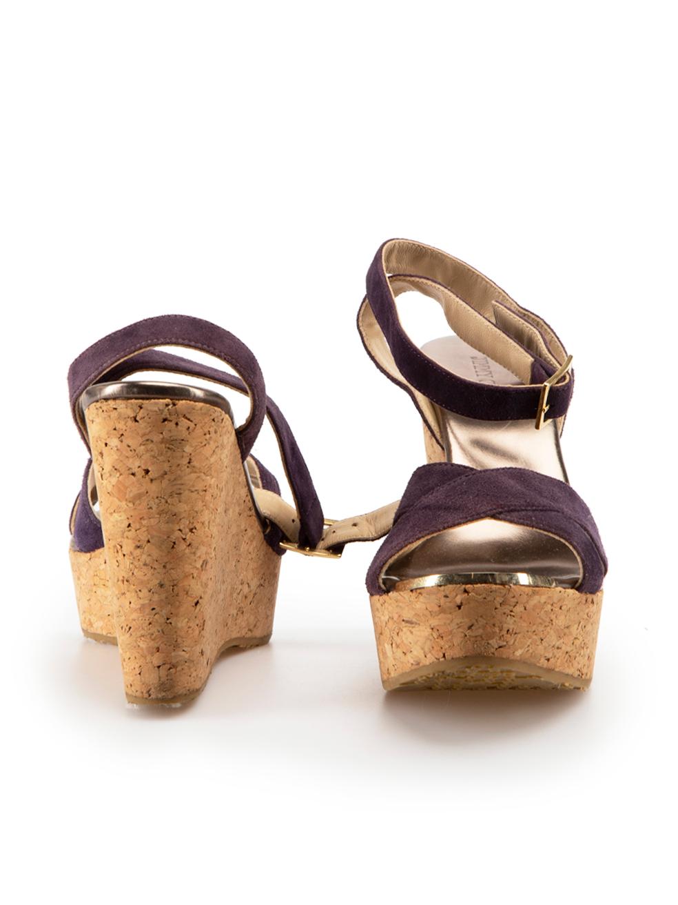Purple Suede Cork Wedge Sandals Size IT 38 In Good Condition For Sale In London, GB