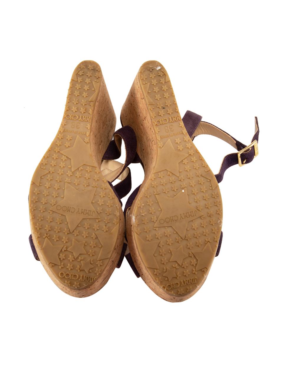 Women's Purple Suede Cork Wedge Sandals Size IT 38 For Sale