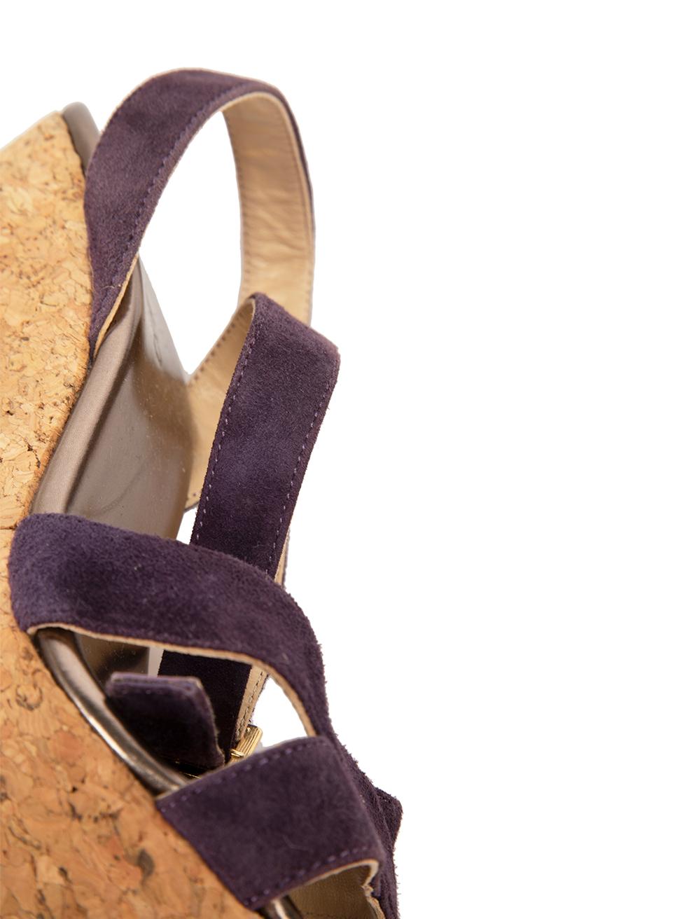 Purple Suede Cork Wedge Sandals Size IT 38 For Sale 2