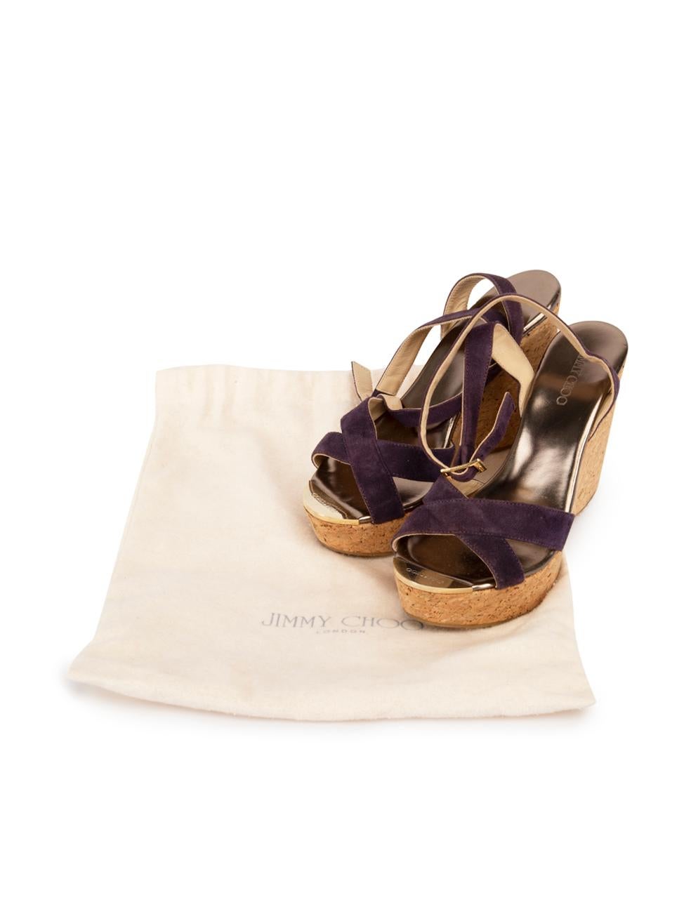Purple Suede Cork Wedge Sandals Size IT 38 For Sale 4