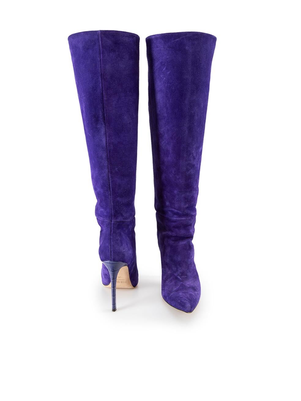 Paris Texas Purple Suede Knee High Heeled Boots Size IT 36 In Good Condition For Sale In London, GB