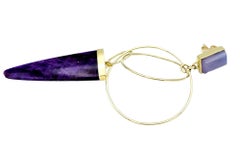 Purple Sugilite and Chalcedony Dangle Circle Earrings in 14 Karat Yellow Gold