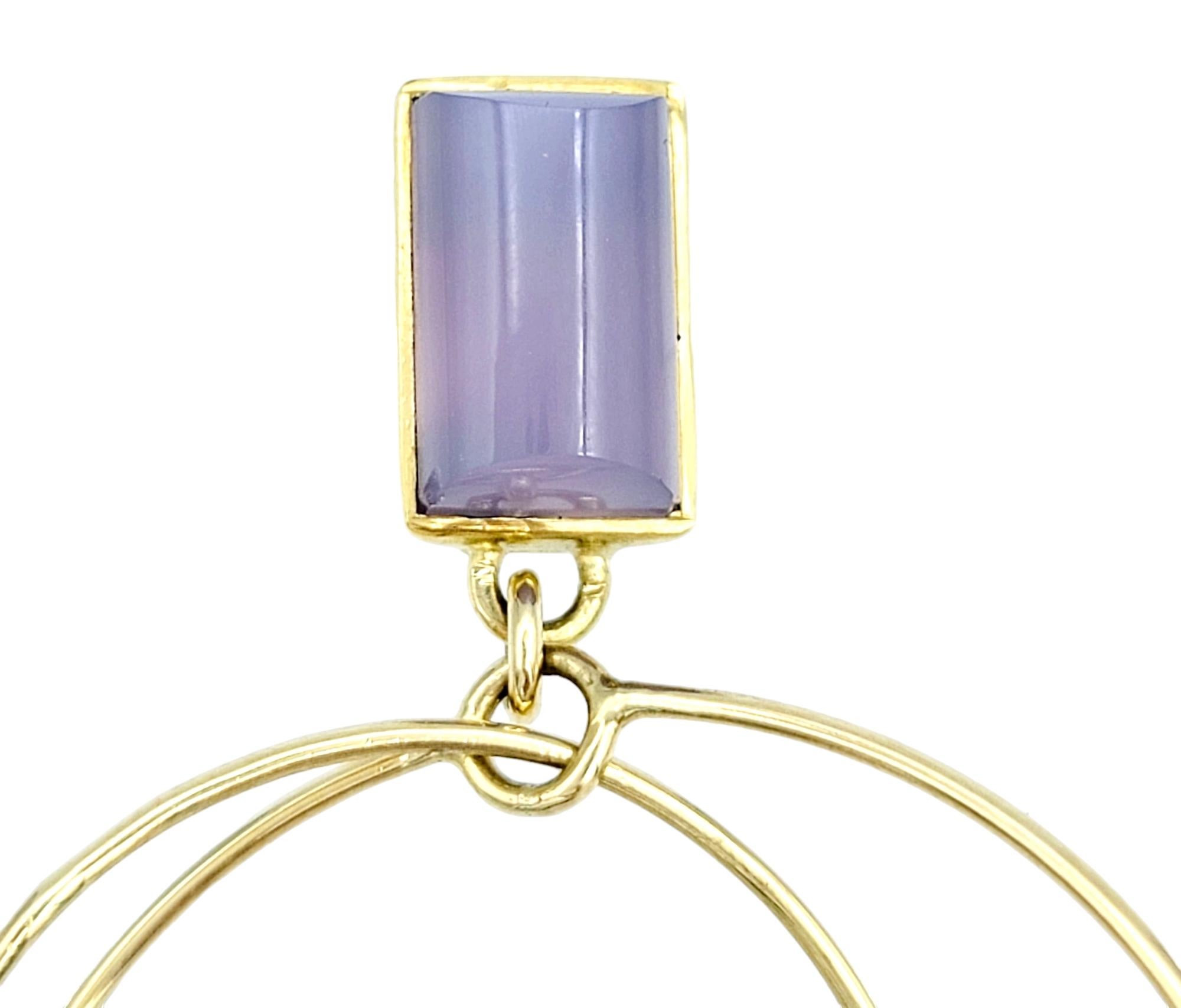Contemporary Purple Sugilite and Chalcedony Dangle Circle Earrings in 14 Karat Yellow Gold For Sale