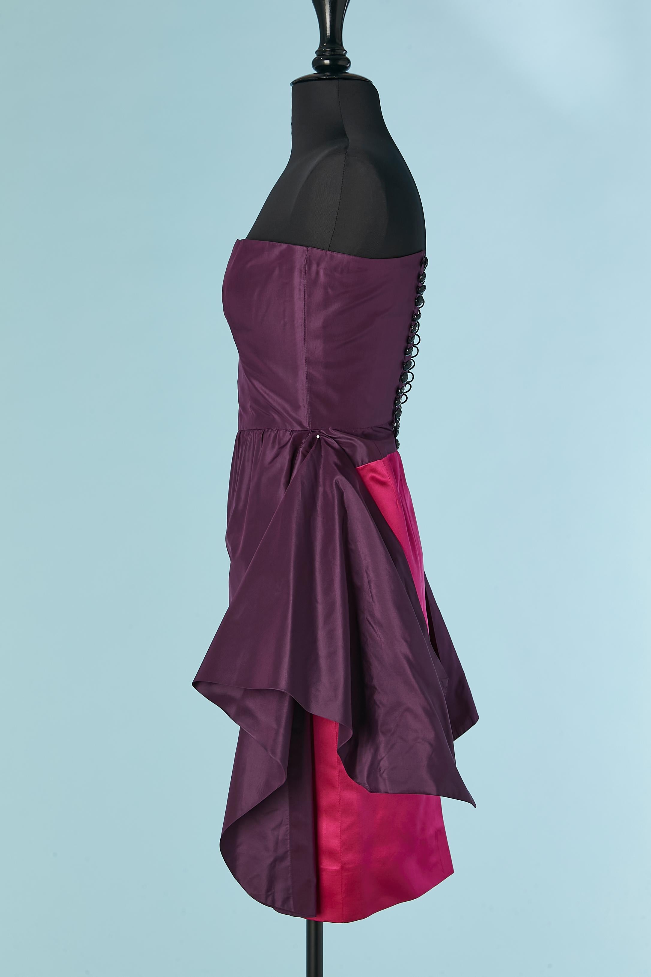 Vestido bustier de cóctel de tafetán morado con falda de seda rosa Lanvin Años 90 en Excelente estado para la venta en Saint-Ouen-Sur-Seine, FR