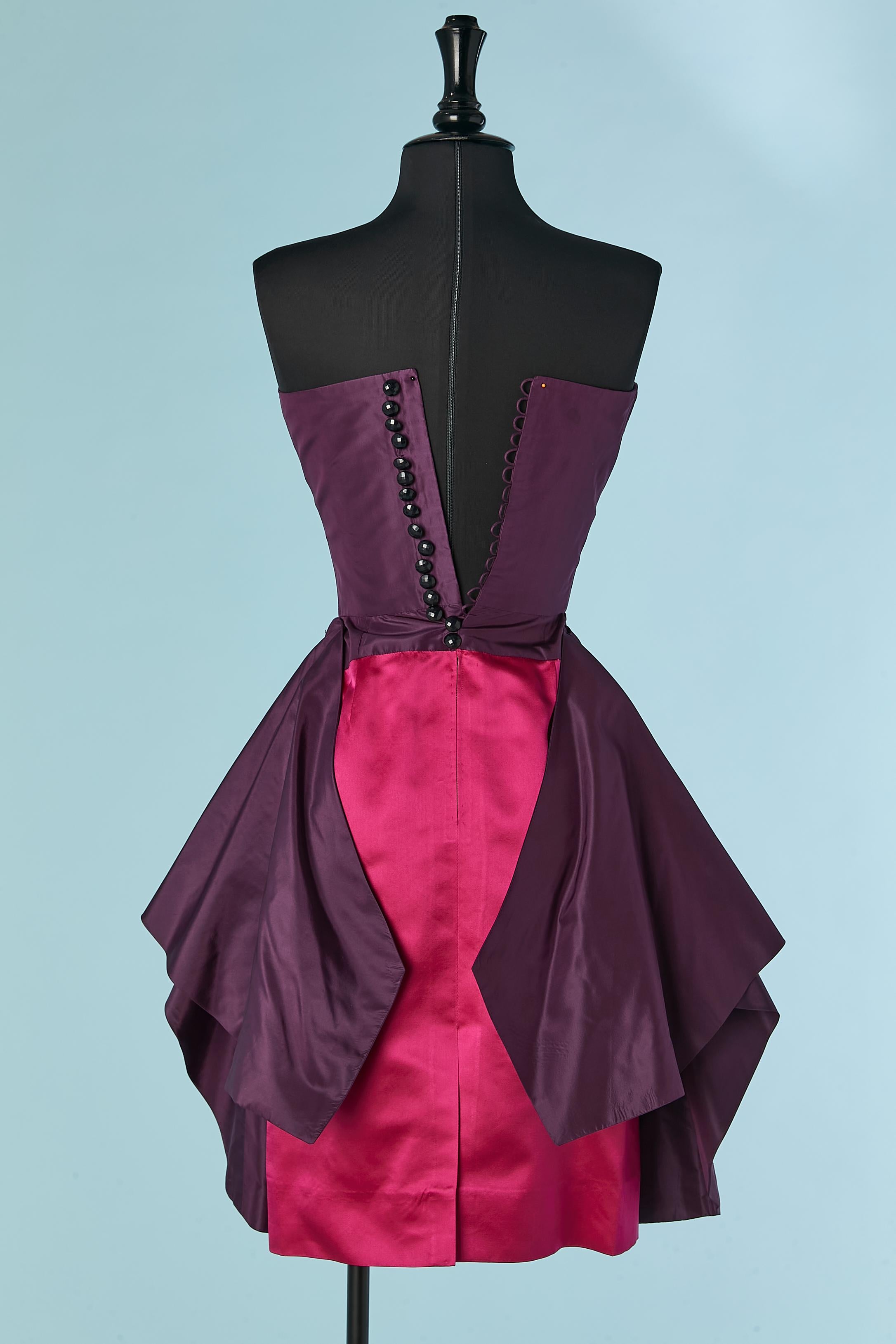 De las mujeres Vestido bustier de cóctel de tafetán morado con falda de seda rosa Lanvin Años 90 en venta