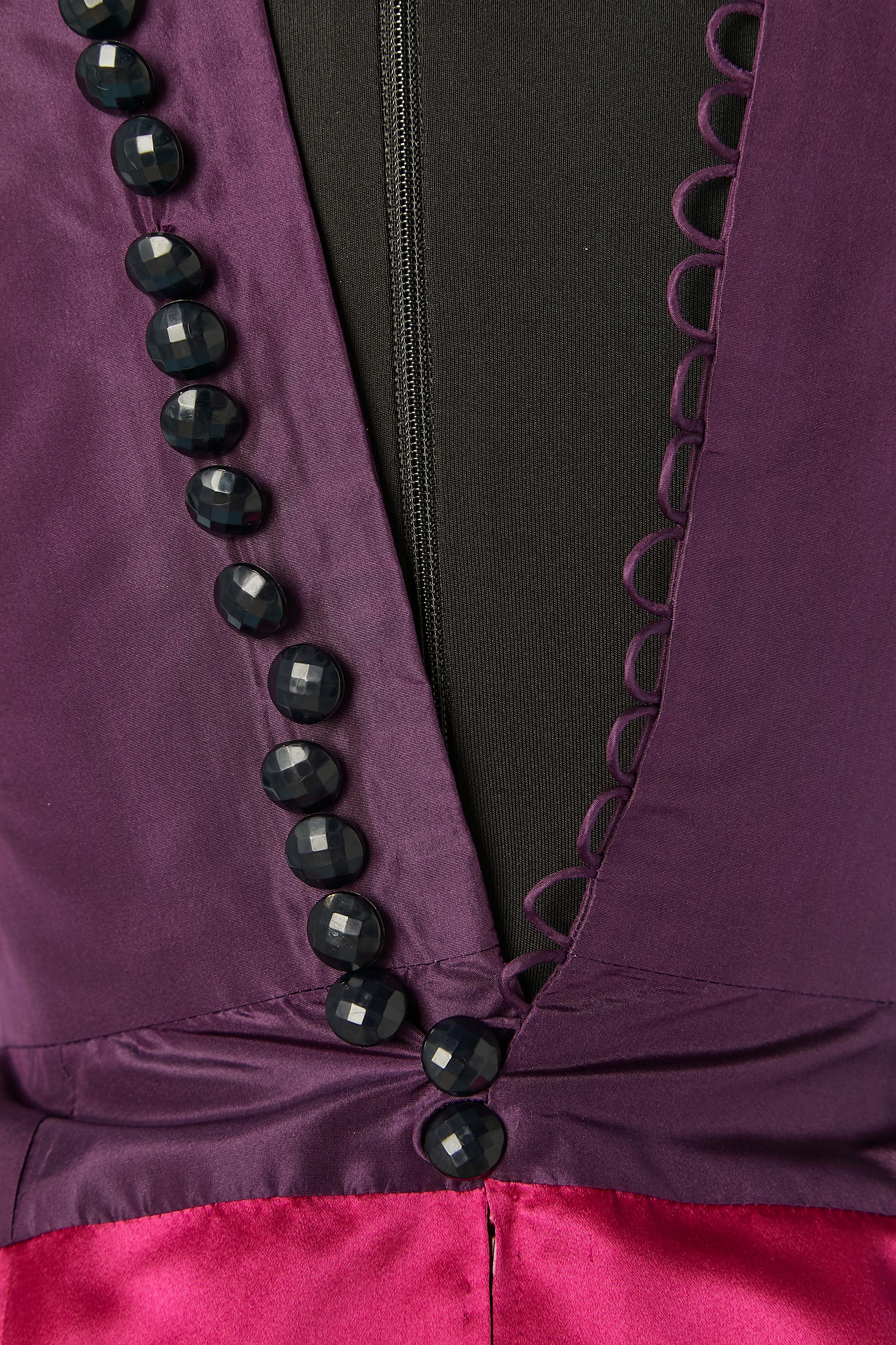Vestido bustier de cóctel de tafetán morado con falda de seda rosa Lanvin Años 90 en venta 1