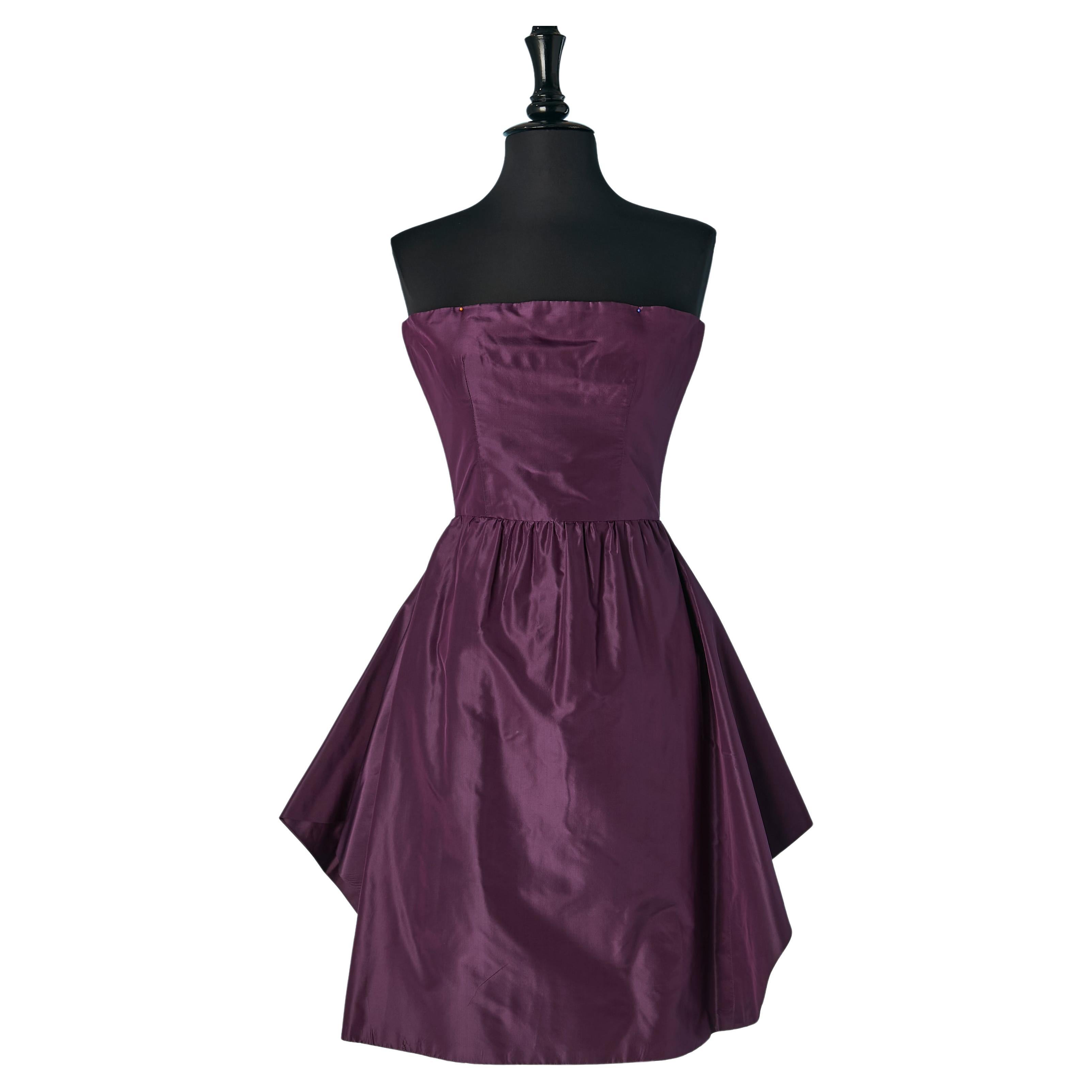 Vestido bustier de cóctel de tafetán morado con falda de seda rosa Lanvin Años 90 en venta