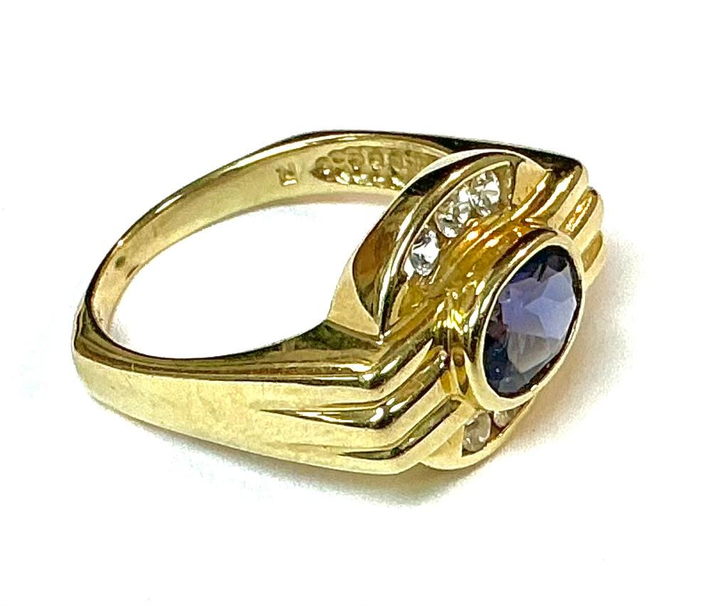 Art Deco Purple Tanzanite 14K Yellow Gold and Diamond Ring For Sale