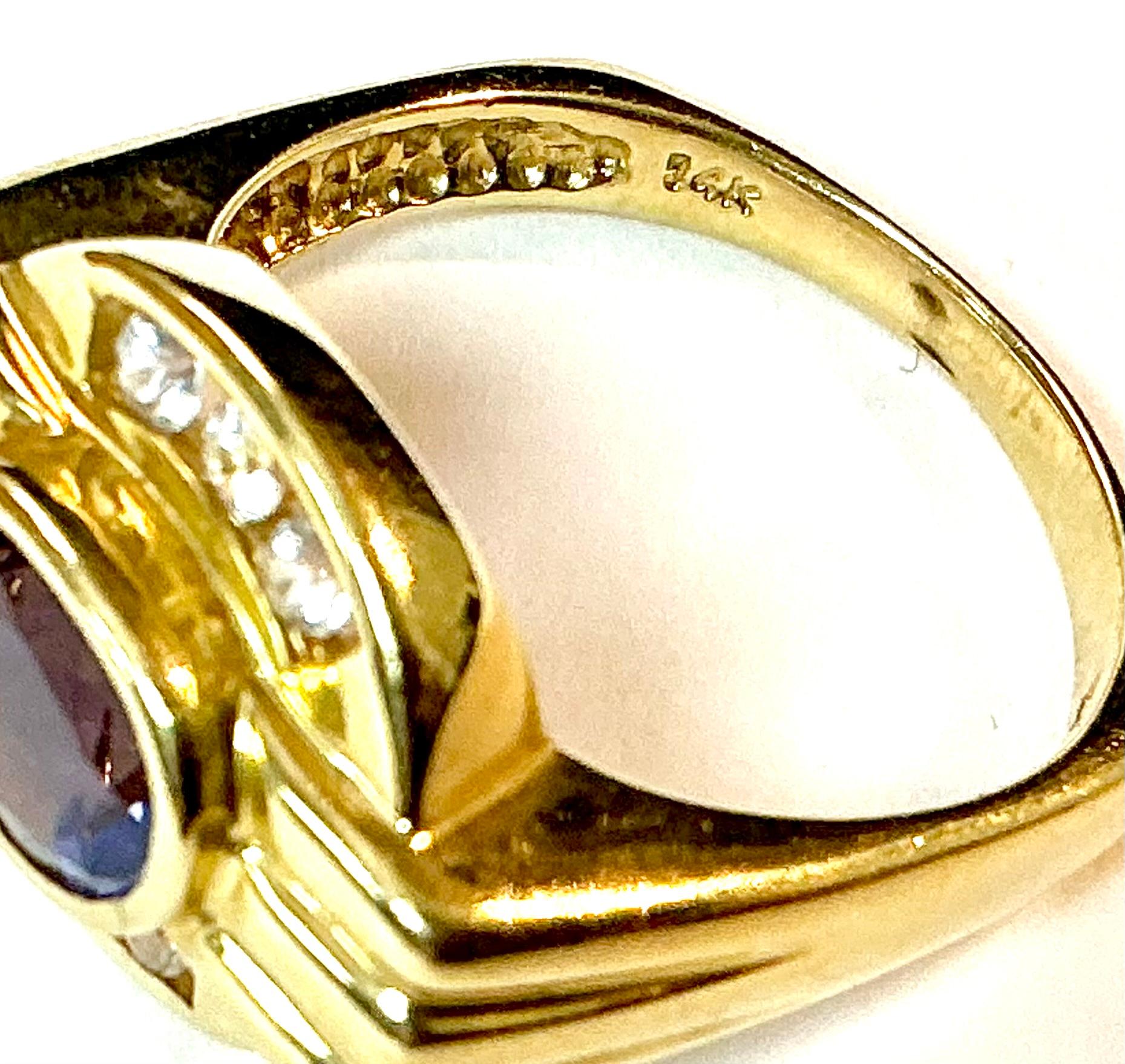 Purple Tanzanite 14K Yellow Gold and Diamond Ring For Sale 4