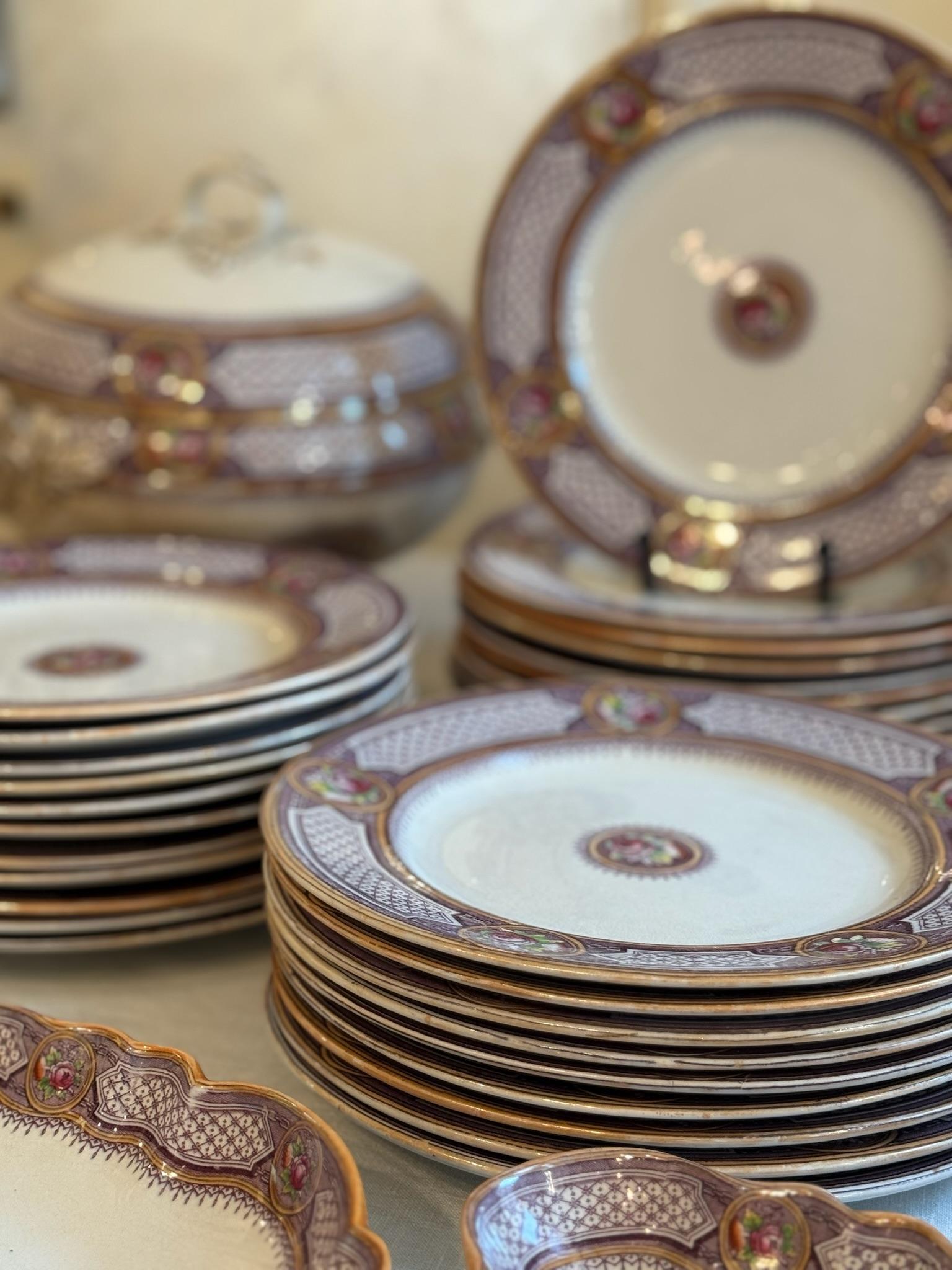 Purple Terre de Fer Dinnerware Set In Good Condition For Sale In New York, NY