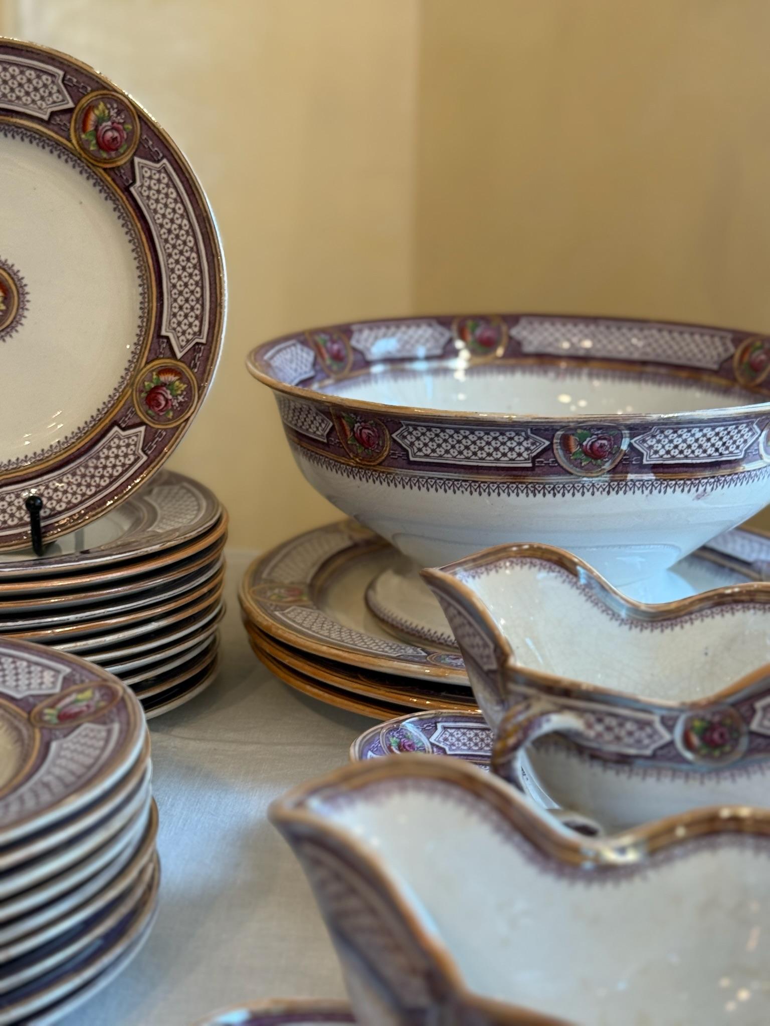 20th Century Purple Terre de Fer Dinnerware Set For Sale