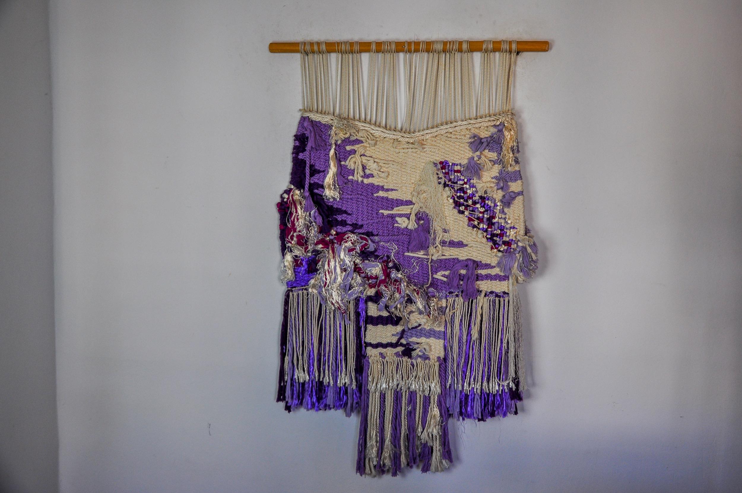 Purple Textured Macrame Wall Tapestry, Spain, 1970s For Sale 3