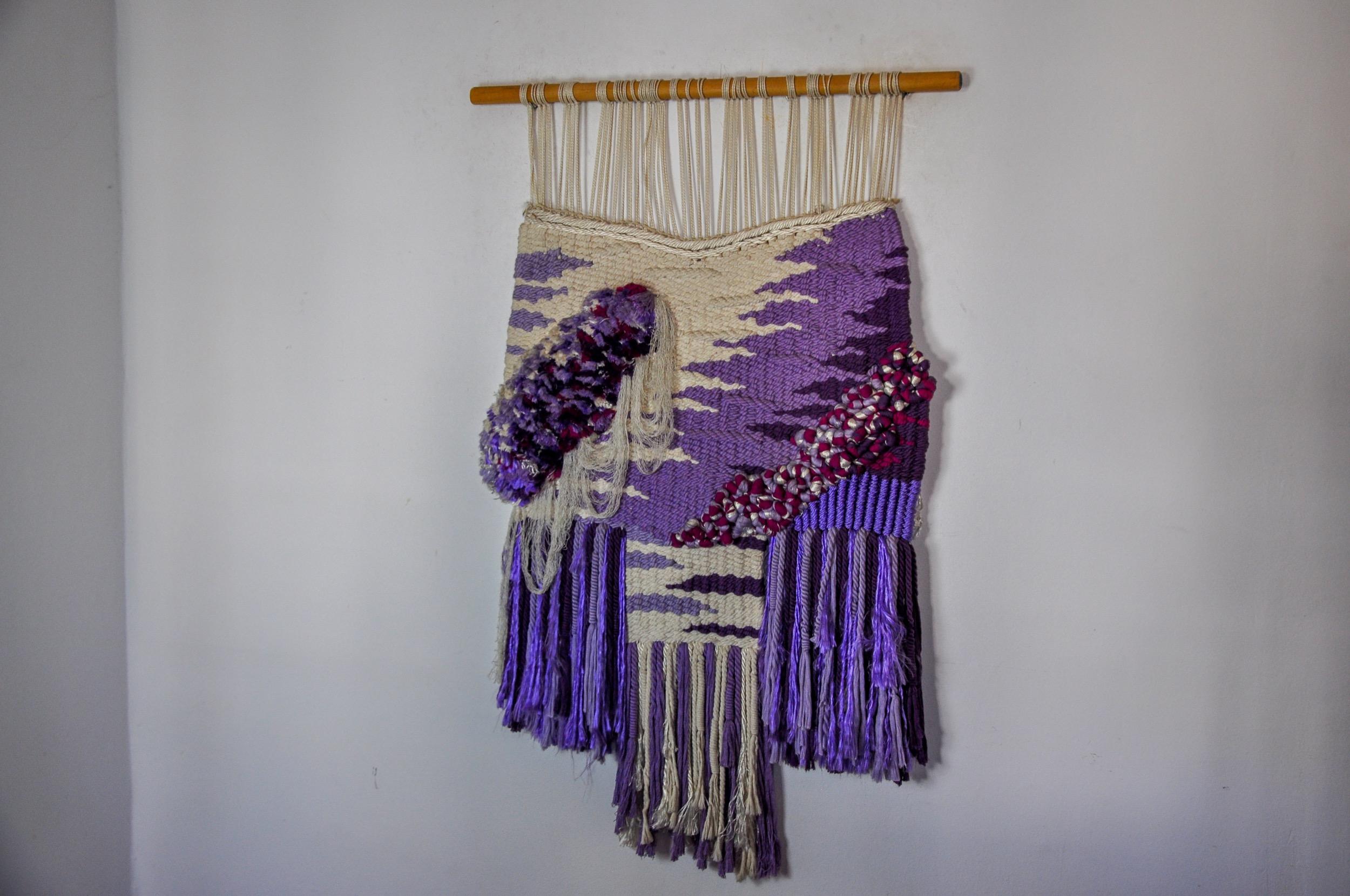 Purple Textured Macrame Wall Tapestry, Spain, 1970s For Sale 2