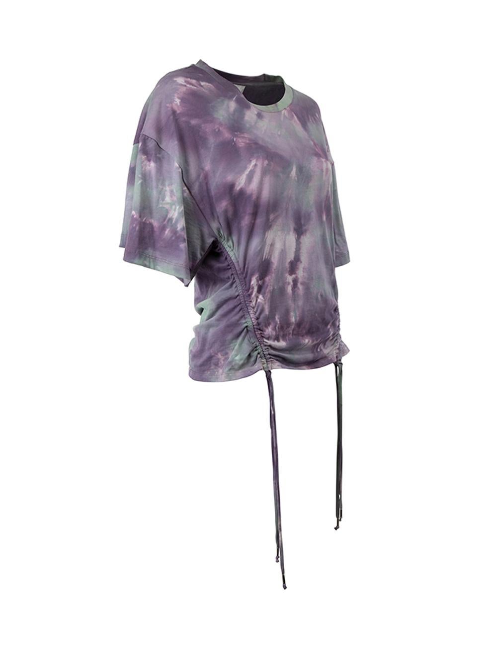 CONDITION is Very good. Minimal wear to t-shirt is evident. Minimal wear to the brand logo label on this used Iro designer resale item. 
 
 Details
  Purple
 Cotton
 Short sleeves T shirt
 Tie dye print
 Round neckline
 Side ruched detail with