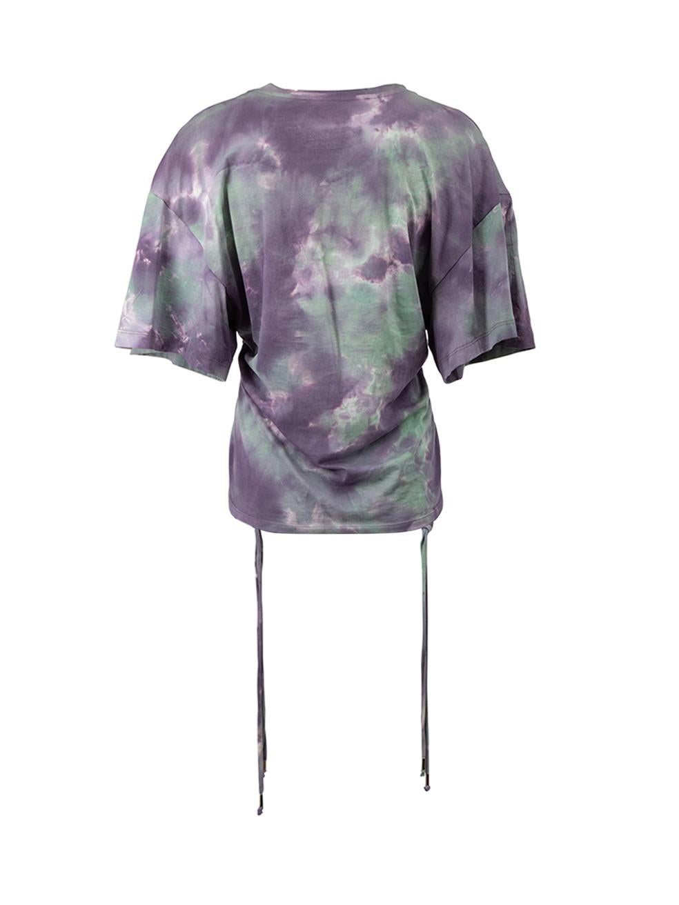 Gray Purple Tie Dye Ruched Drawstring T-Shirt Size S