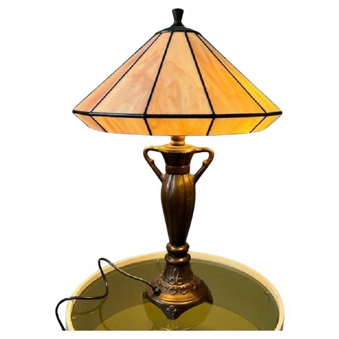 Purple Tiffany Art Deco Stained Glass Table Lamp, 1970s
