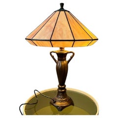 Purple Tiffany Art Deco Stained Glass Table Lamp, 1970s