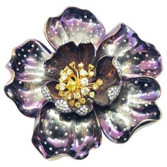 Purple Titanium White and Yellow Diamond Flower Brooch, 2010