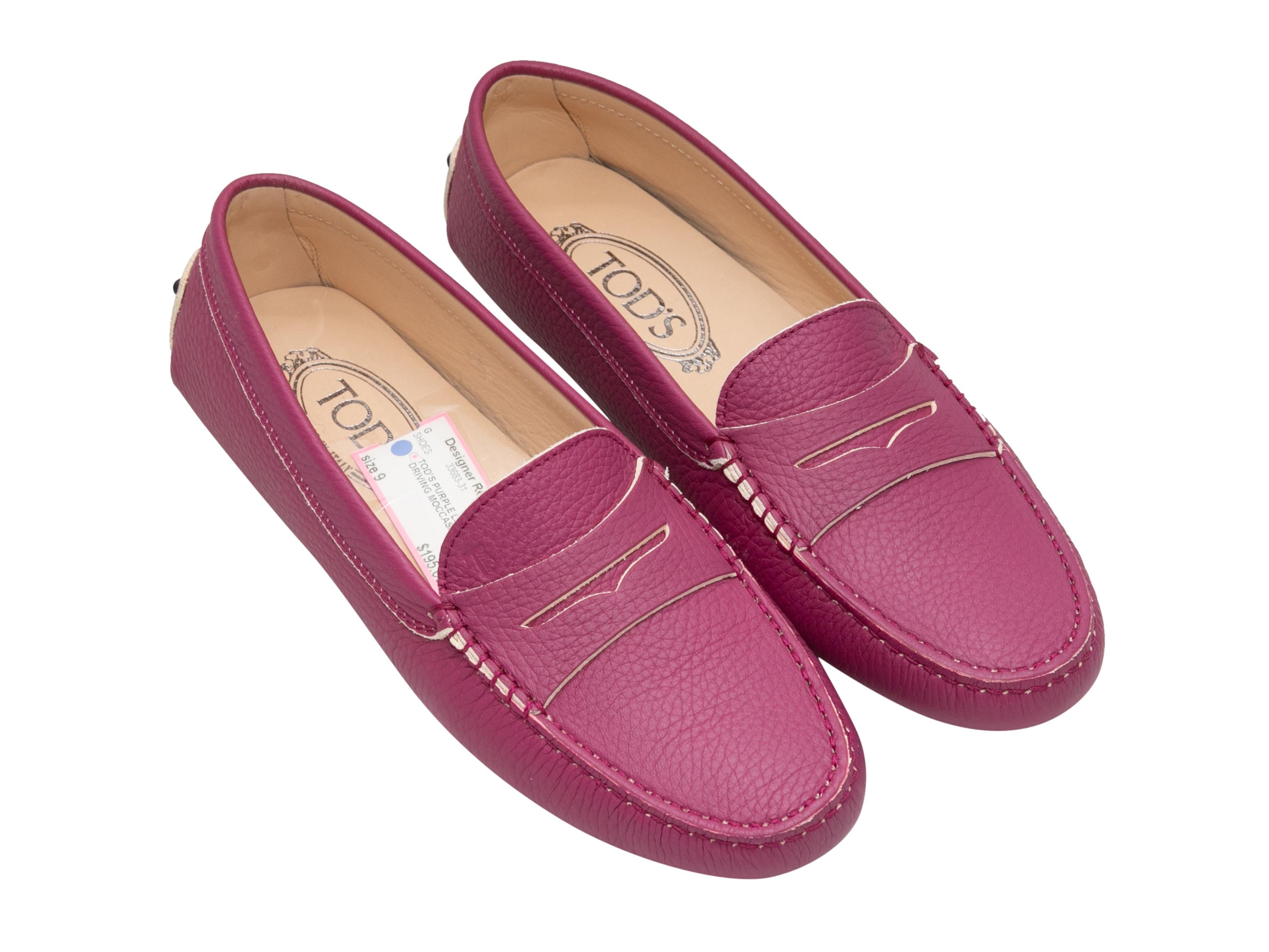 Purple Tod's Leather Driving Loafers Size 39 In Good Condition In New York, NY