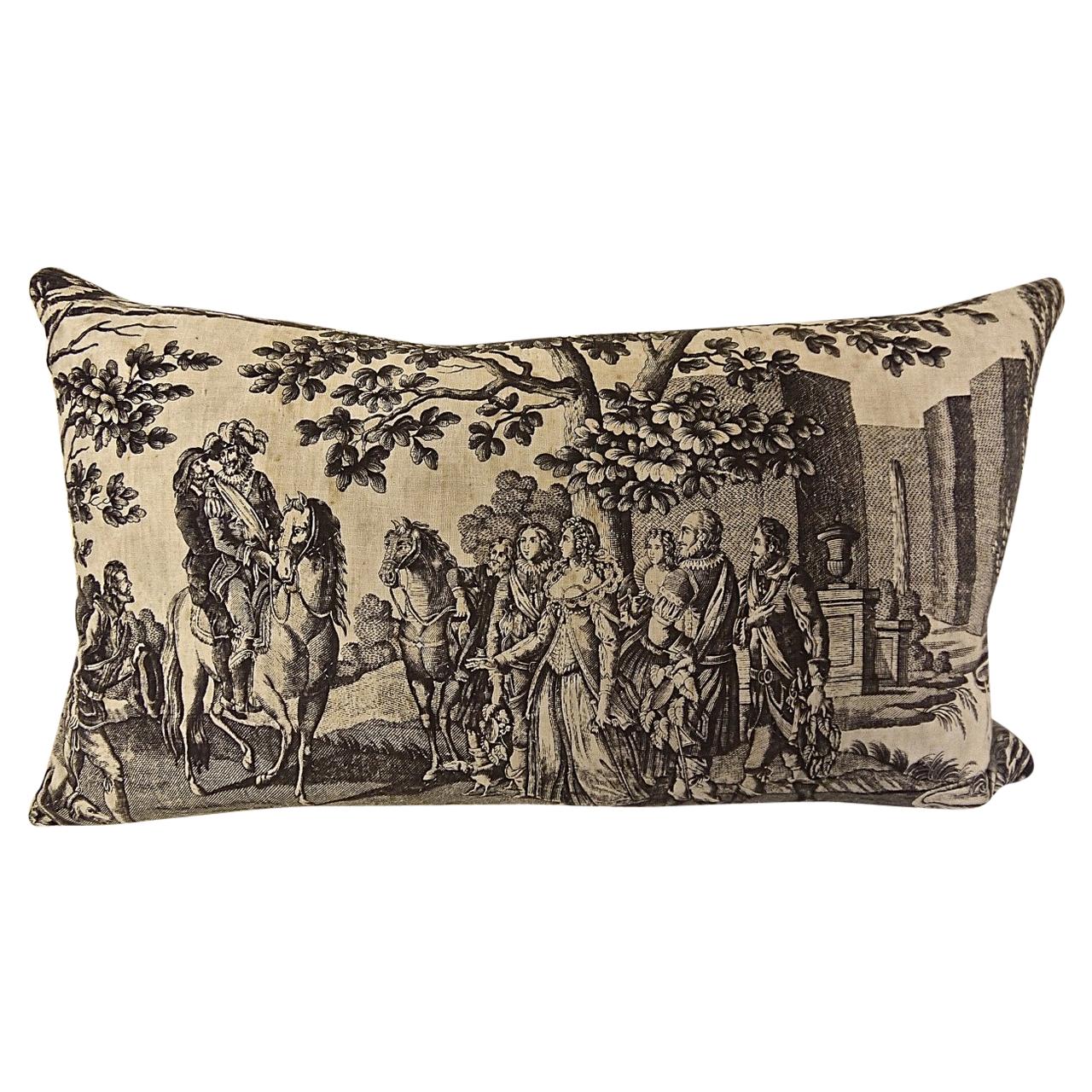 Purple Toile De Nantes Henri IV Cotton Pillow, French, circa 1805 For Sale