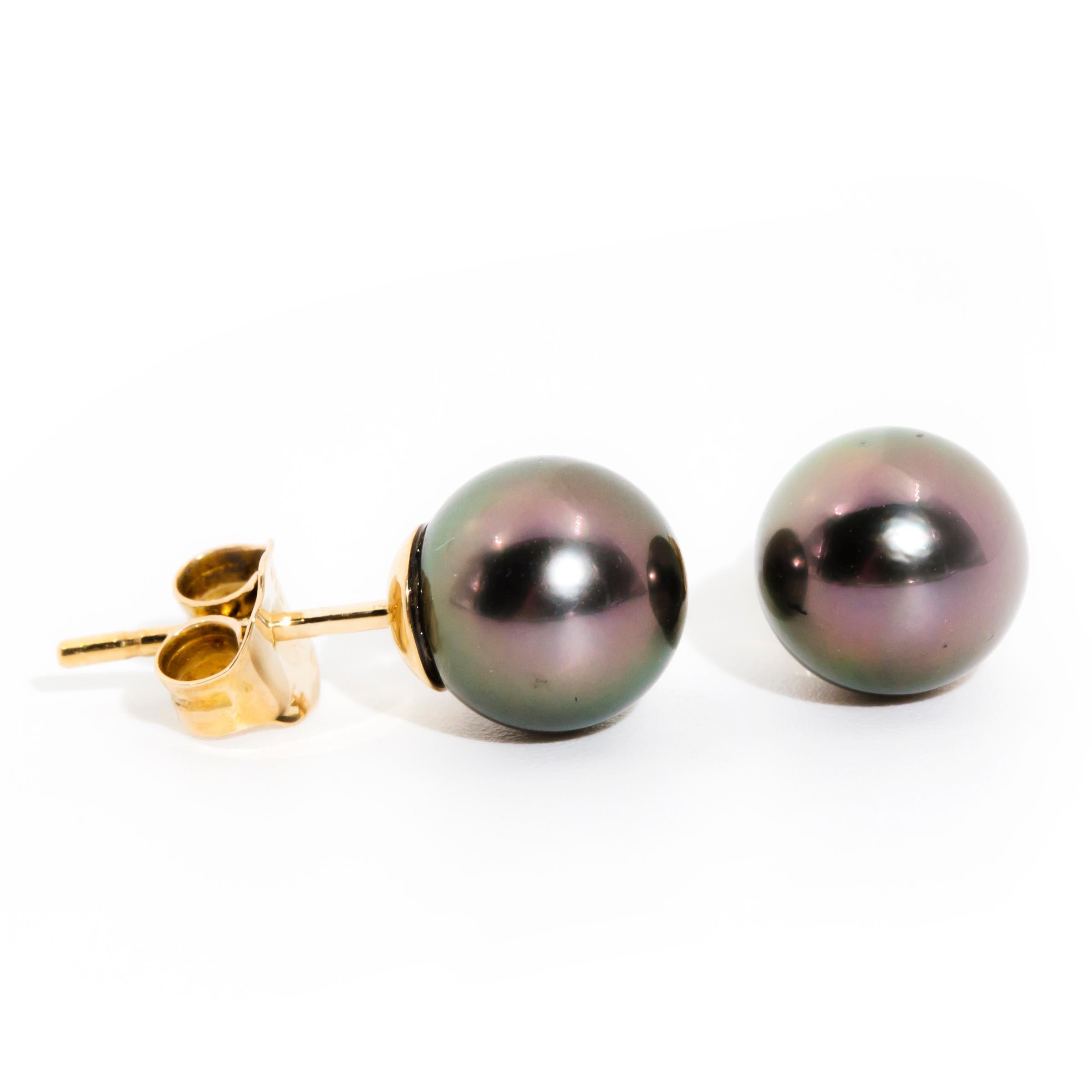 Purple Tone Tahitian Pearl Vintage Stud Style Earrings in 18 Carat