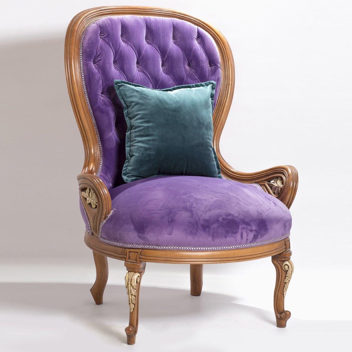 European Purple Tufted Bergère Armchair '2-Chair Set', 20th Century For Sale