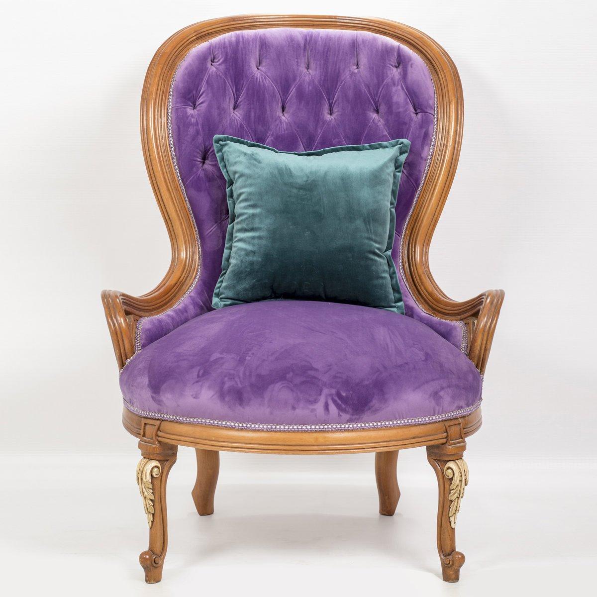 Purple Tufted Bergère Armchair '2-Chair Set', 20th Century In Excellent Condition For Sale In London, GB