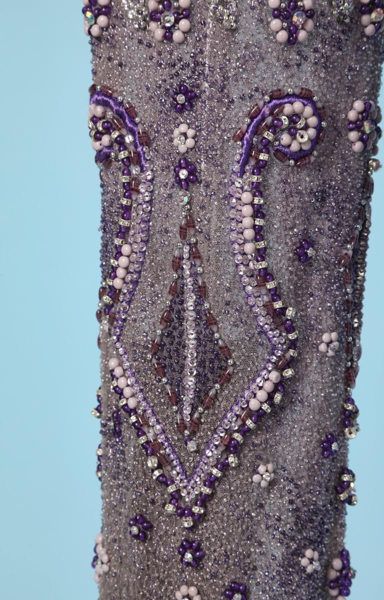 Gray Purple tulle pants entirely beaded and rhinestoned Atelier Versace For Sale