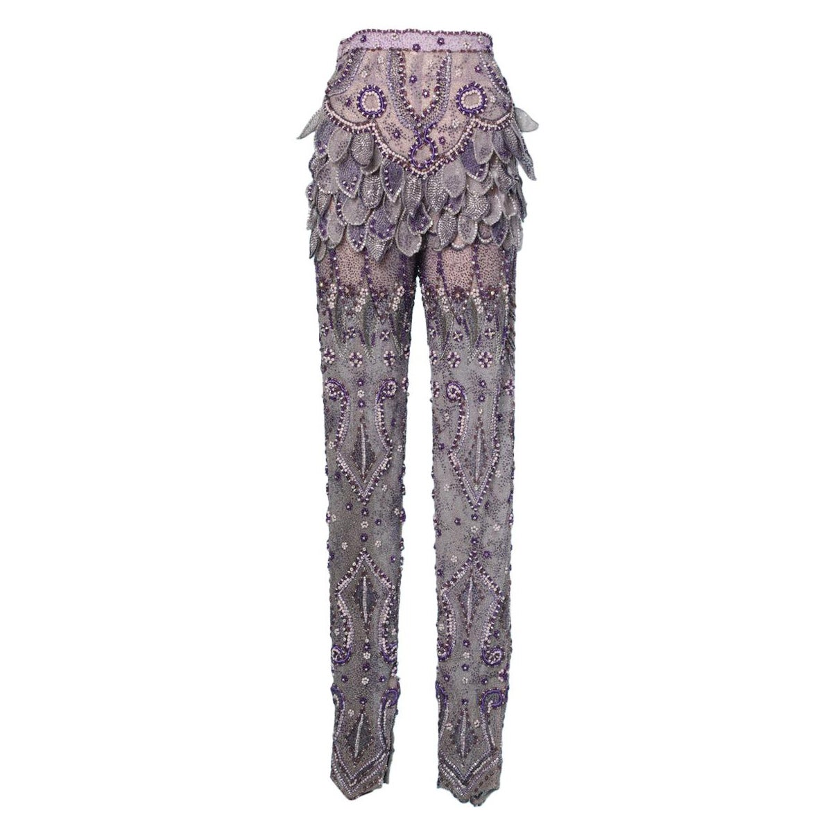 Pantaloni in tulle viola con perline e strass Atelier Versace in vendita